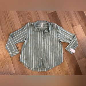 NWT Women's Green Stripe Auden Pajama Shirt Size L 55% Cotton 45% Rayon